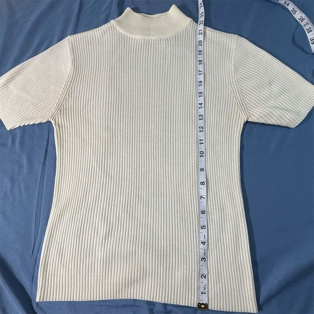 Parisian Works Petite Mock Neck Ribbed Short Sleeve Sweater Cream White PS - Picture 4 of 6